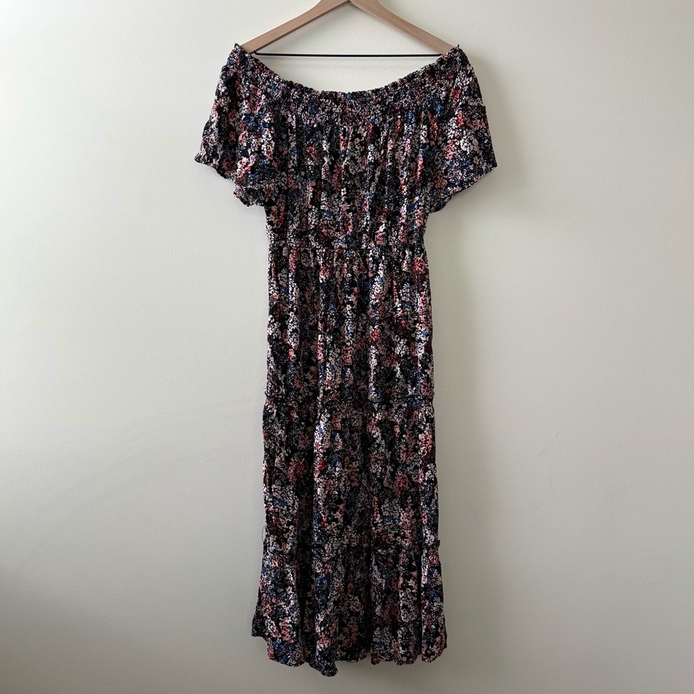 Maurices Blue Floral Smocked Neck Midi Dress